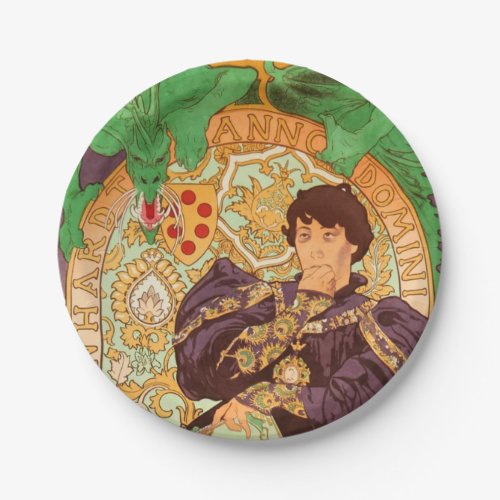 Alphonse Mucha Prince and Dragon Paper Plates