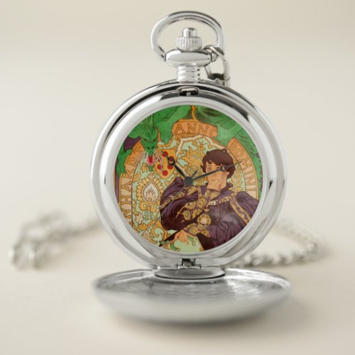 Alphonse Mucha Prince and Dragon Pocket Watch