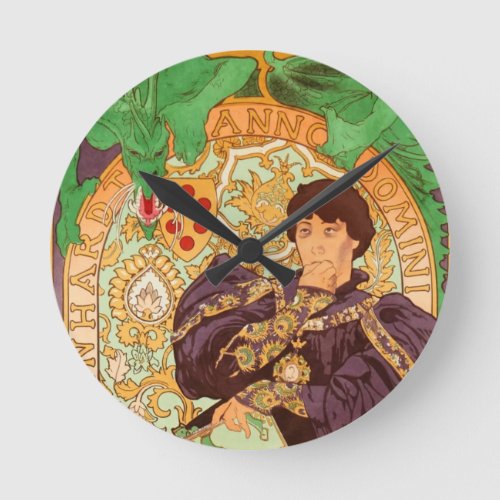 Alphonse Mucha Prince and Dragon Round Clock