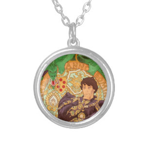Alphonse Mucha Prince and Dragon Silver Plated Necklace