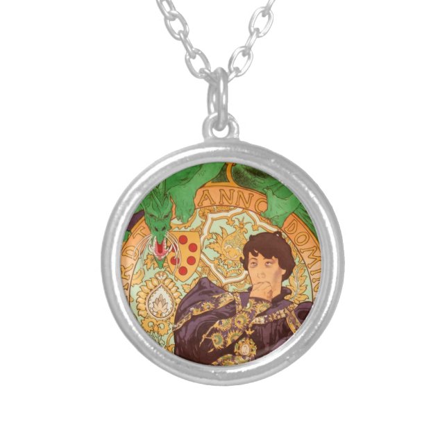 Alphonse Mucha Prince and Dragon Silver Plated Necklace (Front)