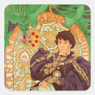 Alphonse Mucha Prince and Dragon Square Sticker