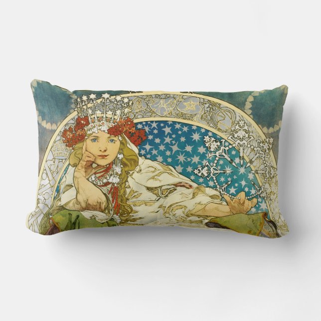 Alphonse Mucha Princess Hyacinth Art Nouveau Lumbar Pillow (Front)