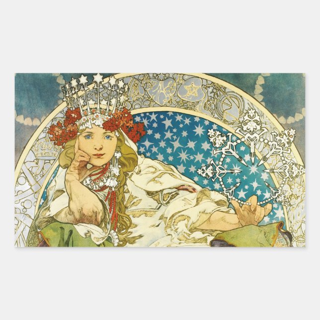 Alphonse Mucha Princess Hyacinth Art Nouveau Rectangular Sticker (Front)