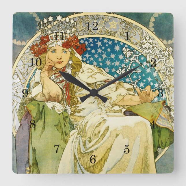 Alphonse Mucha Princess Hyacinth Art Nouveau Square Wall Clock (Front)