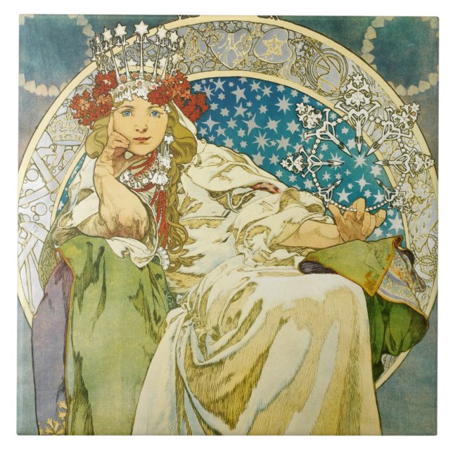 Alphonse Mucha Princess Hyacinth Art Nouveau Tile (Front)