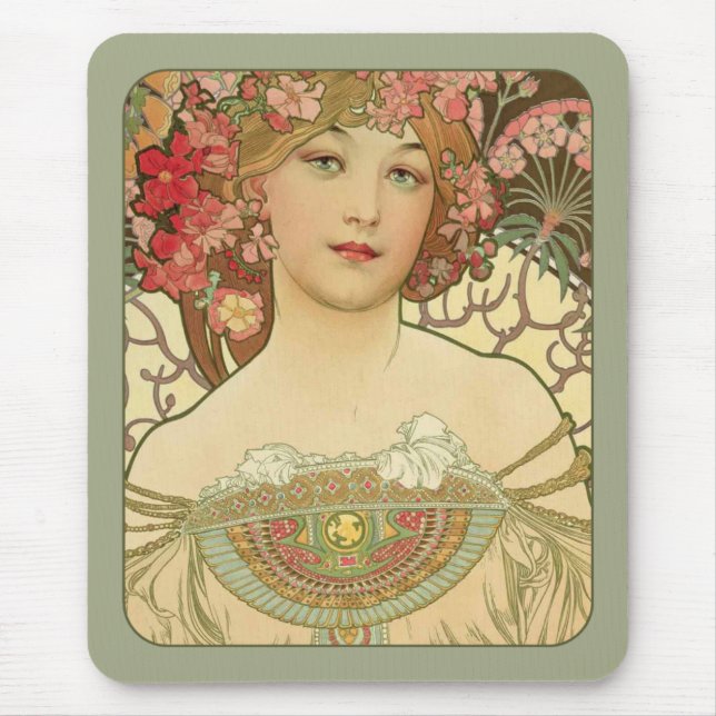 Alphonse Mucha Rêverie Daydream CC0155 Art Nouveau Mouse Pad (Front)