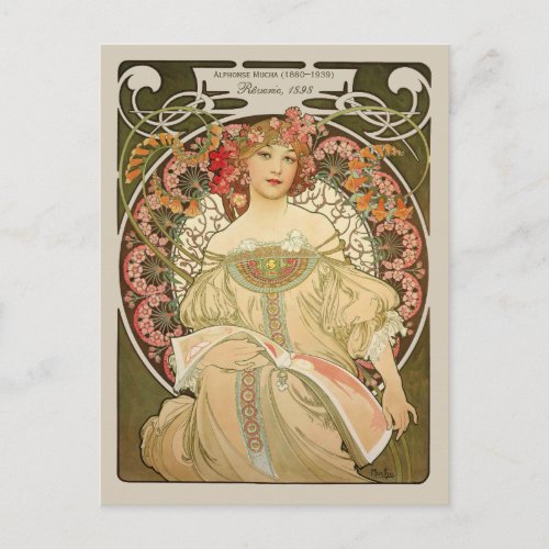 Alphonse Mucha Rverie Daydream CC0877 Art Nouveau Postcard