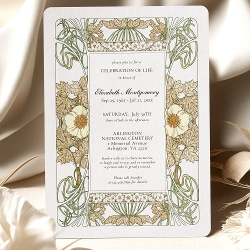 Alphonse Mucha Roses Celebration of Life Invitation