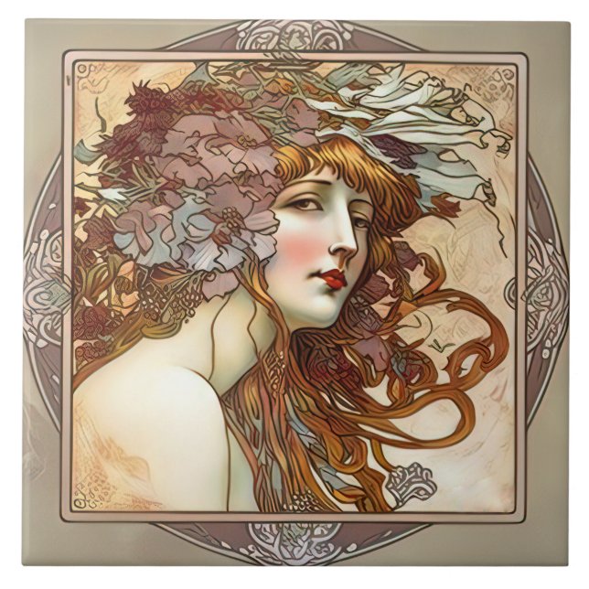 Alphonse Mucha Sarah Bernhardt Art Nouveau Ceramic Tile (Front)
