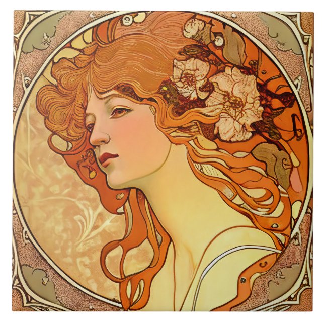 Alphonse Mucha Sarah Bernhardt Art Nouveau Ceramic Tile (Front)