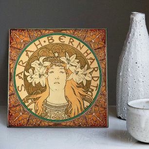 Alphonse Mucha Sarah Bernhardt Art Nouveau Vintage Ceramic Tile