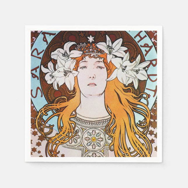 Alphonse Mucha Sarah Bernhardt Vintage Art Nouveau Napkins (Front)