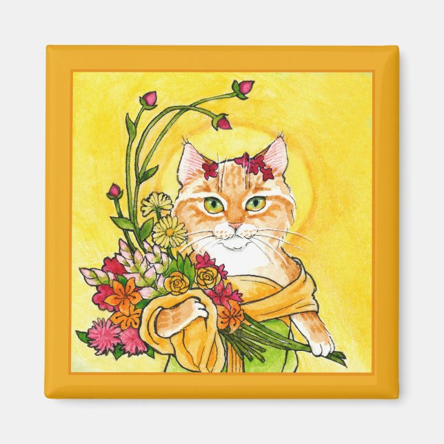 Alphonse Mucha spoof Cat flowers magnet (Front)