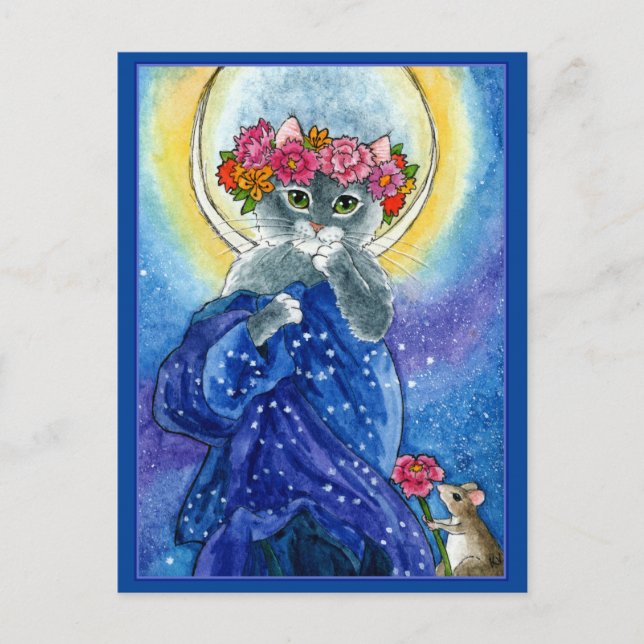 Alphonse Mucha spoof cute cat Moon postcard (Front)
