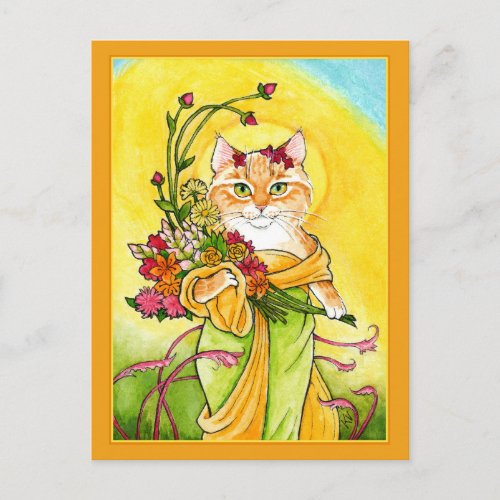 Alphonse Mucha spoof cute cat Spring postcard