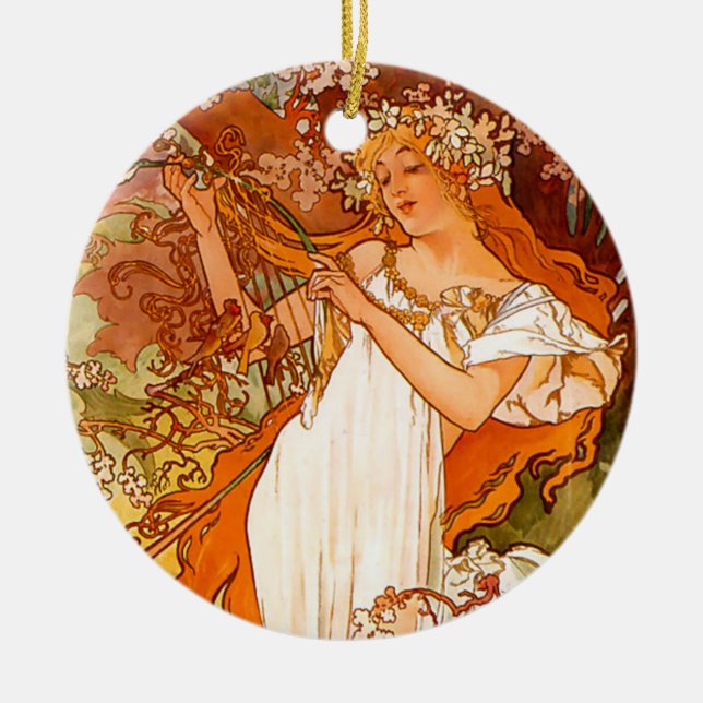 Alphonse Mucha Spring Ceramic Ornament (Front)