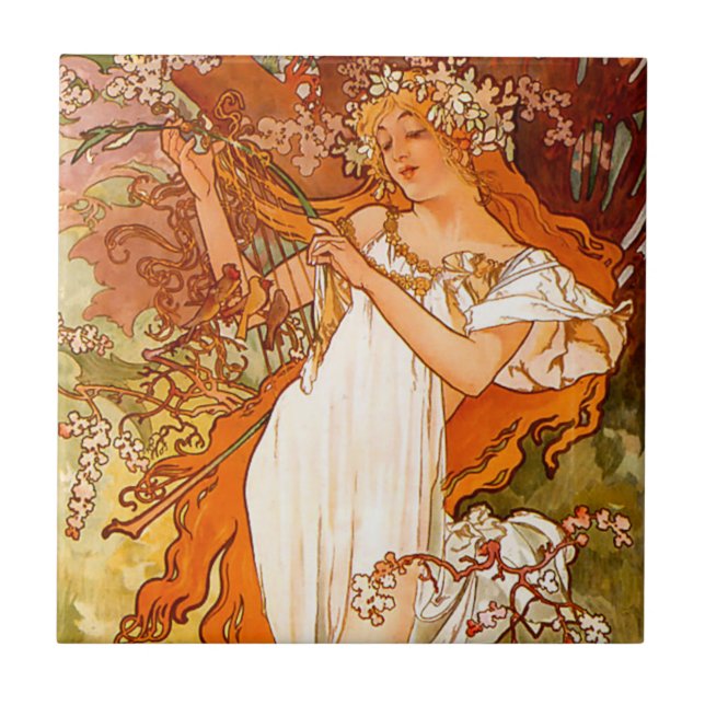 Alphonse Mucha Spring Ceramic Tile (Front)