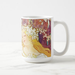 Alphonse Mucha Spring Floral Vintage Art Nouveau Coffee Mug