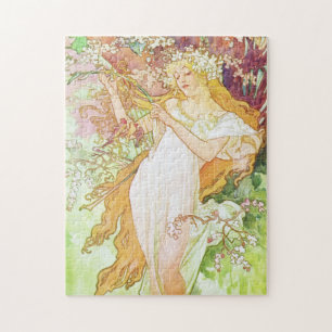 Alphonse Mucha Spring Floral Vintage Art Nouveau Jigsaw Puzzle