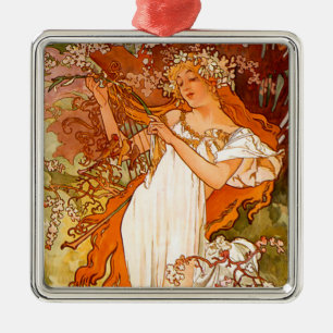 Alphonse Mucha Spring Metal Ornament