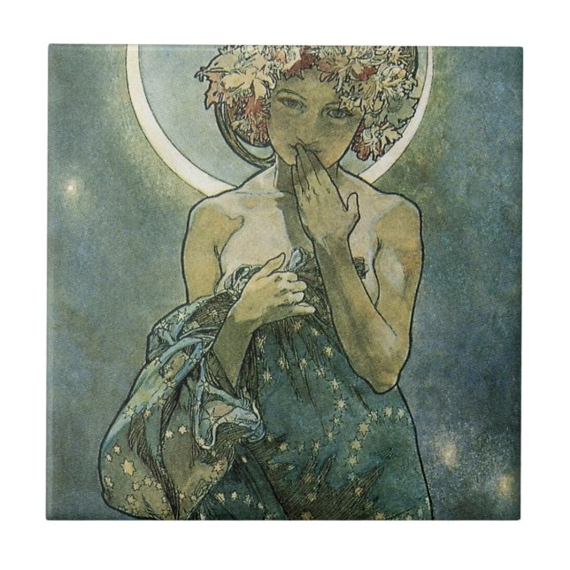 Alphonse Mucha Stunning Art Nouveau Woman #18 Ceramic Tile (Front)