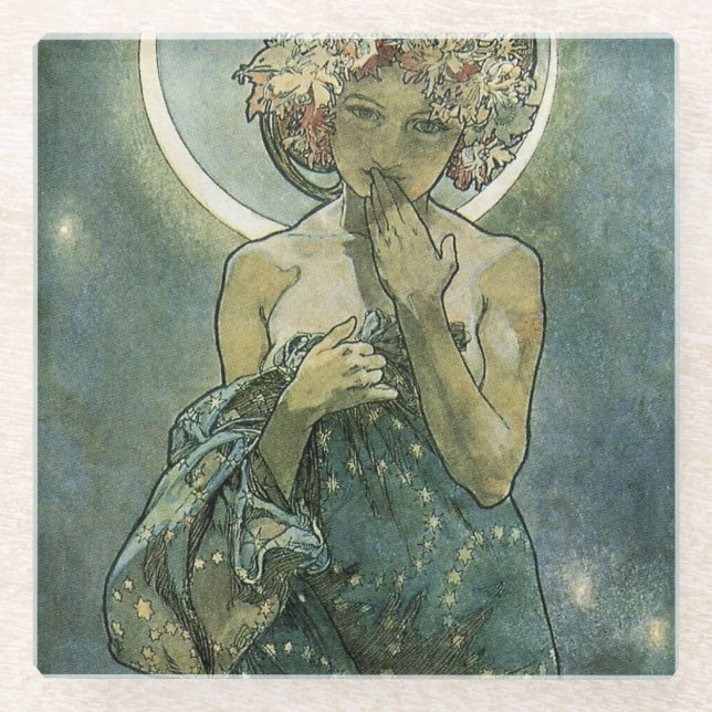 Alphonse Mucha Stunning Art Nouveau Woman #18 Glass Coaster (Front)