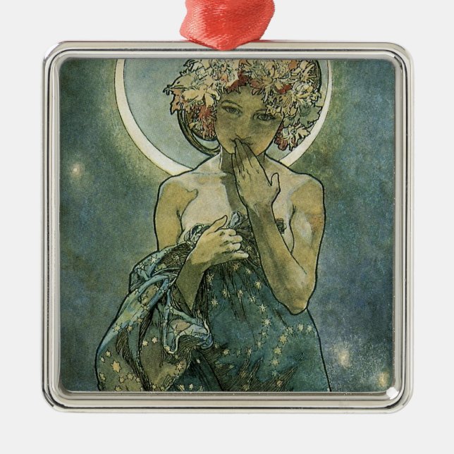 Alphonse Mucha Stunning Art Nouveau Woman #18 Metal Ornament (Front)