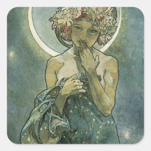 Alphonse Mucha Stunning Art Nouveau Woman #18 Square Sticker