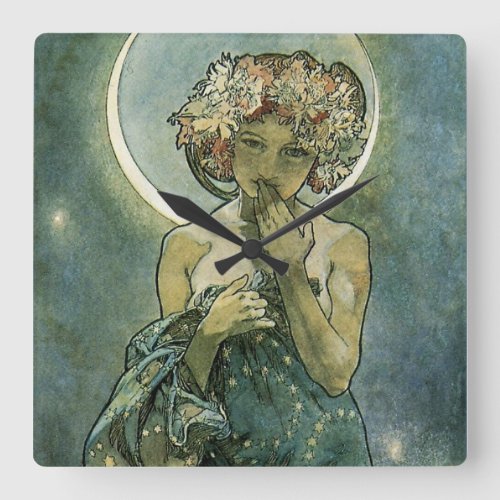 Alphonse Mucha Stunning Art Nouveau Woman 18 Square Wall Clock