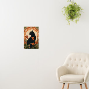 Alphonse Mucha Style Black Cat Art Nouveau Foam Board