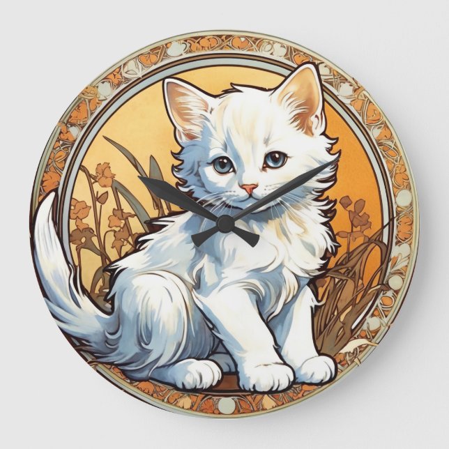 Alphonse Mucha Style Cat Large Clock (Front)