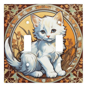 Alphonse Mucha Style Cat Light Switch Cover