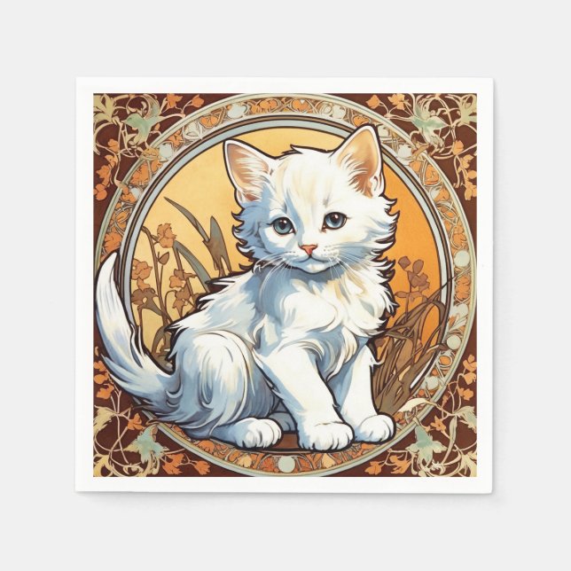 Alphonse Mucha Style Cat Napkins (Front)