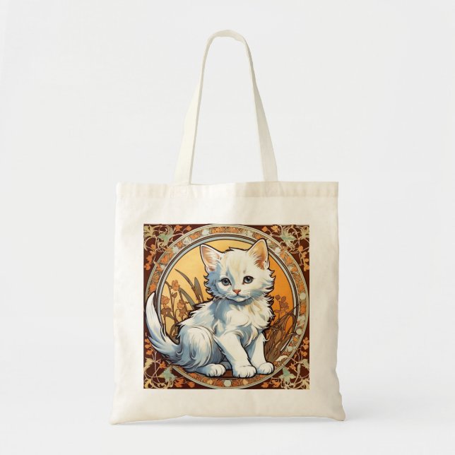 Alphonse Mucha Style Cat Tote Bag (Front)