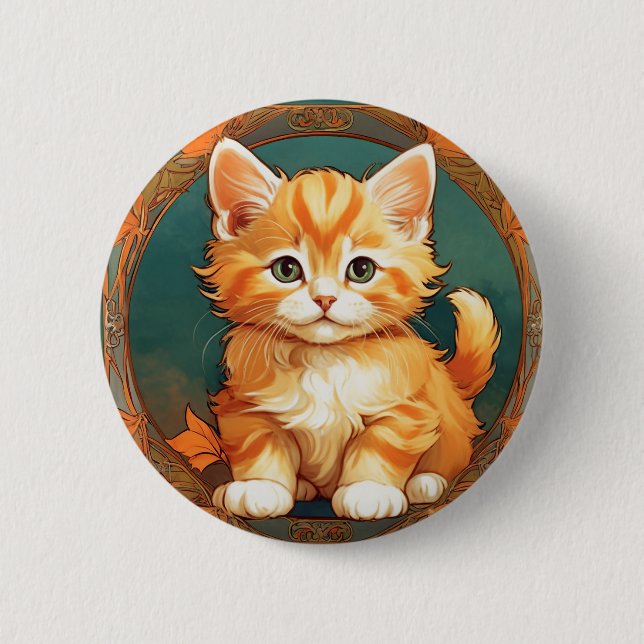 Alphonse Mucha Style Orange Cat Button (Front)