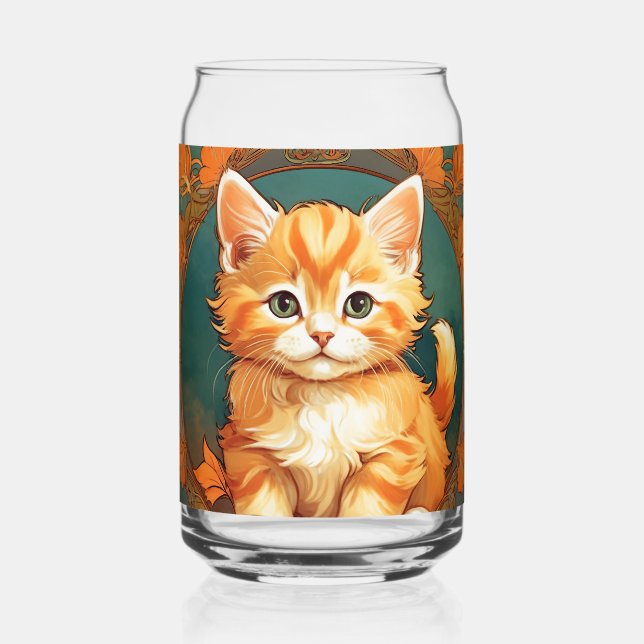 Alphonse Mucha Style Orange Cat Can Glass (Front)