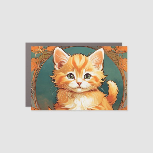 Alphonse Mucha Style Orange Cat Car Magnet (Front)