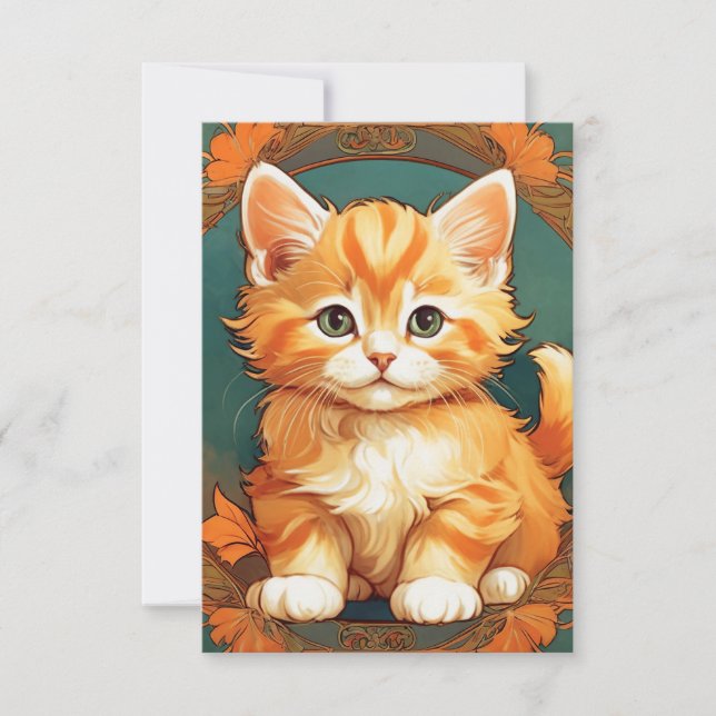 Alphonse Mucha Style Orange Cat Card (Front)