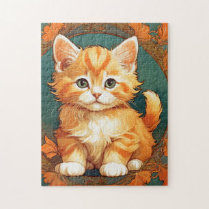 Alphonse Mucha Style Orange Cat Jigsaw Puzzle