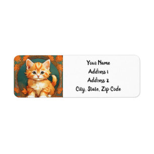 Alphonse Mucha Style Orange Cat Label