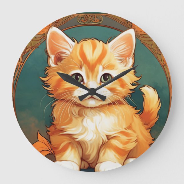 Alphonse Mucha Style Orange Cat Large Clock (Front)