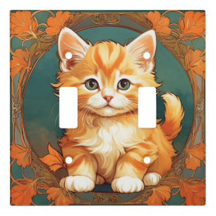 Alphonse Mucha Style Orange Cat Light Switch Cover
