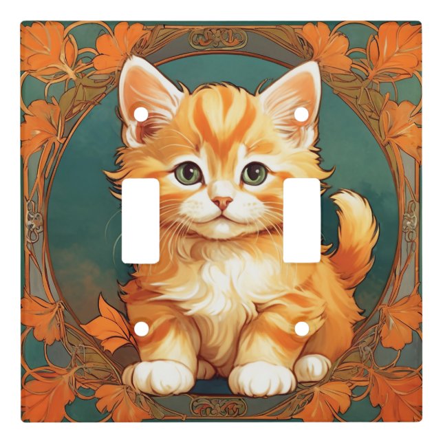 Alphonse Mucha Style Orange Cat Light Switch Cover (Front)