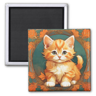 Alphonse Mucha Style Orange Cat Magnet