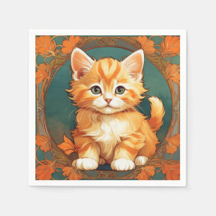 Alphonse Mucha Style Orange Cat Napkins