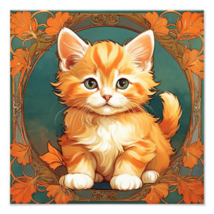 Alphonse Mucha Style Orange Cat Photo Print