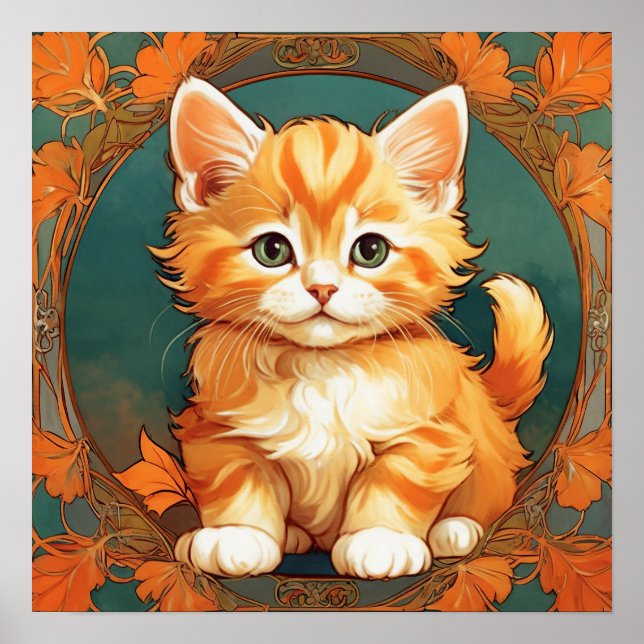 Alphonse Mucha Style Orange Cat Poster (Front)