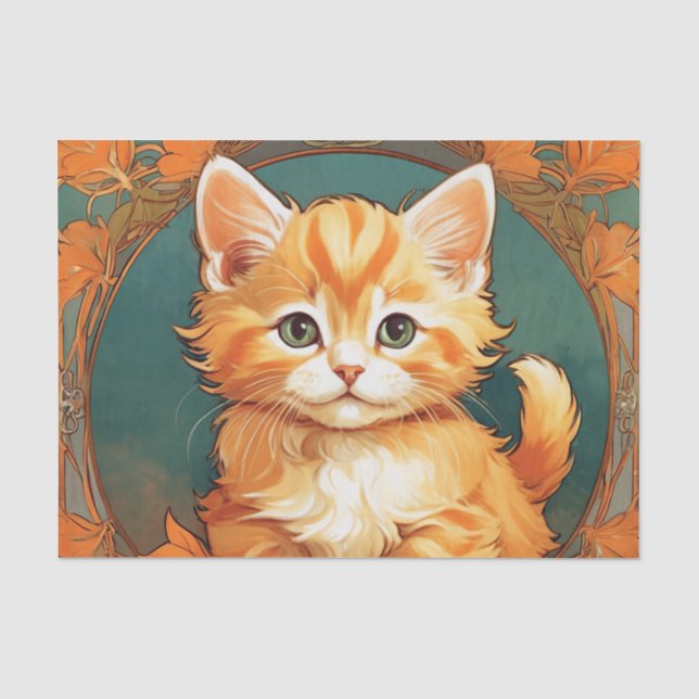 Alphonse Mucha Style Orange Cat Tissue Paper (Front)