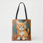 Alphonse Mucha Style Orange Cat Tote Bag